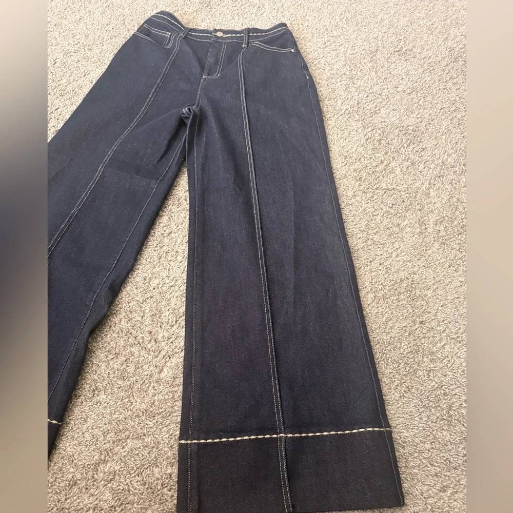 Commense Black High-Rise Wide-Leg Jeans with Contrast Stitching size 8 - Picture 6 of 10